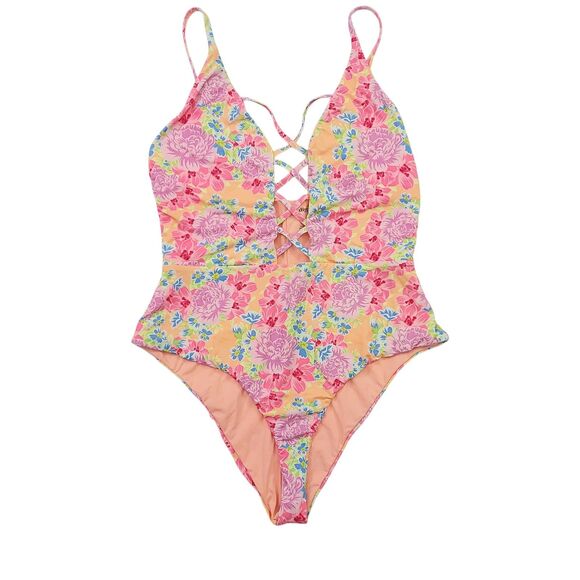 Dippin Daisys Swimsuit Womens XL Pink Bliss One-Piece Floral Summer Pool Beach - Picture 1 of 11